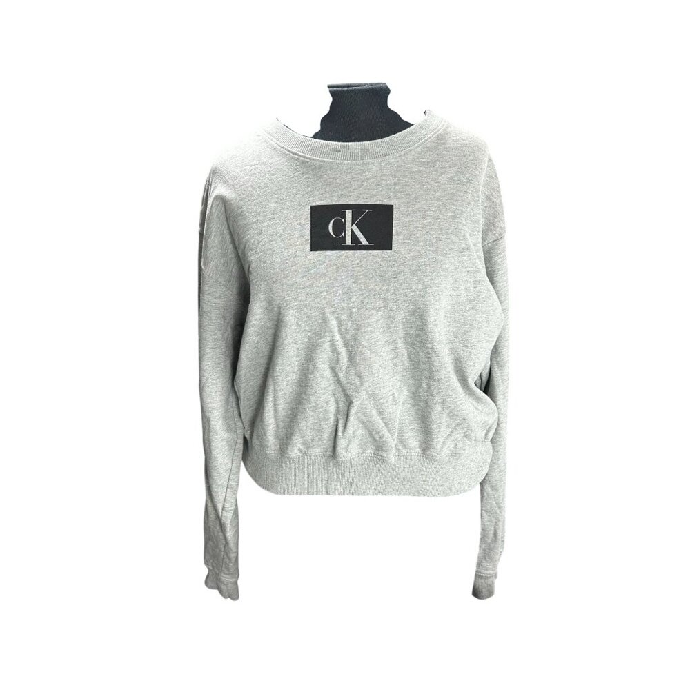 Calvin Klein Gray Cropped Logo Sweatshirt Womens Size L Cotton Blend